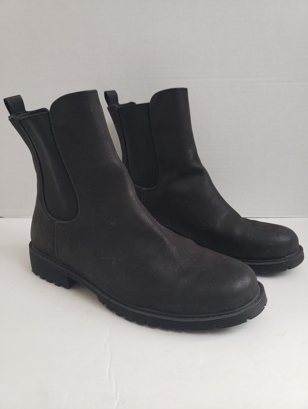 Sz 6.5 Loft Black Faux Leather Slip On Combat Boots
